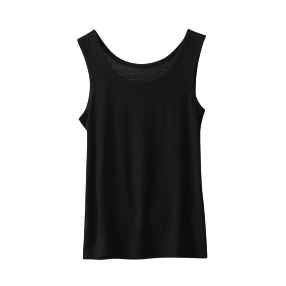 Oalirro Black Women Round Neck Tank Tops Summer Sleeveless Wide Strap Casual Tops Loose Fit Banded Bottom Shirts Tops M-XXL