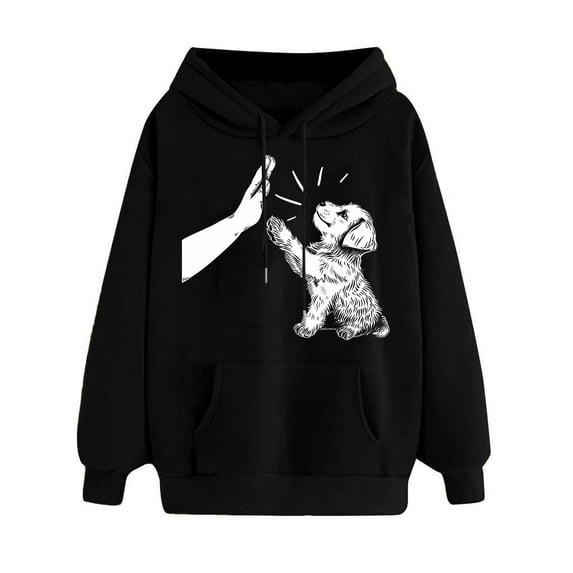 Oalirro Black Womens Long Sleeve Drawstring Hoodies Fall Winter Pullover Valentine's Day Gift for Her