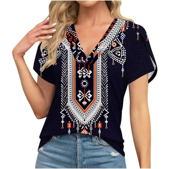 Oalirro Blouses for Women Dressy Casual, Summer Tops for Women 2024, Casual Tshirts for Women, Short Sleeve V Neck Loose Fit