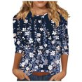 thumbnail image 1 of Oalirro Blue Fashion Tops for Women Trendy Summer Crew Neck Three-Quarter Sleeve Top XL, 1 of 5