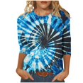 thumbnail image 1 of Oalirro Blue Ladies Tops Streetwear Casual Crew Neck Three-Quarter Sleeve Top L, 1 of 6