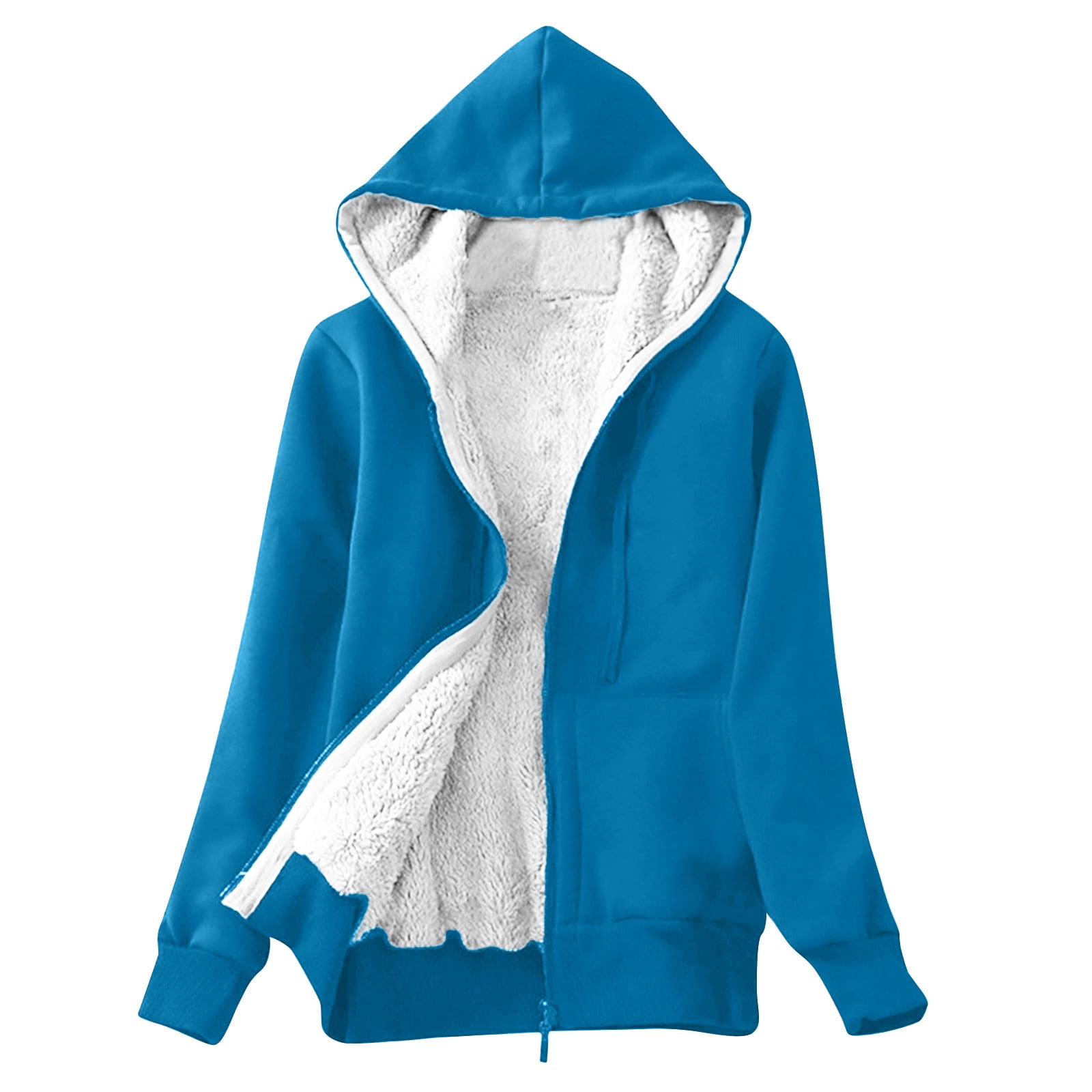 Teal Fleece Hood Fashion Coat