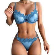 Oalirro Bodysuit Lingerie for Women Lace Negligee Set for Women Light blue Bra and Thong Two Pieces Set Christmas Valentine Holiday Gift
