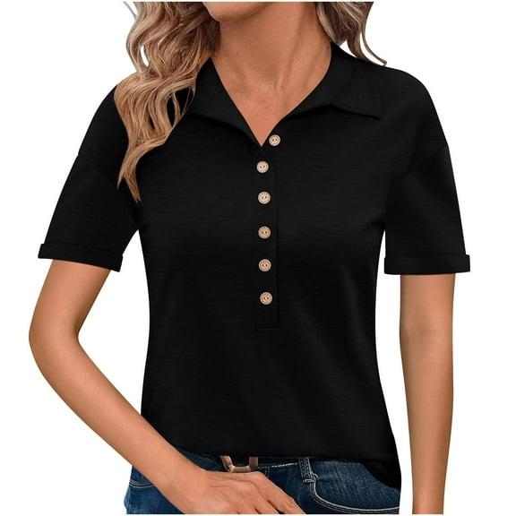 Oalirro Buttons Down Tops for Women V Neck T Shirts Summer Casual Tees Short Sleeve Loose Fit Blouses