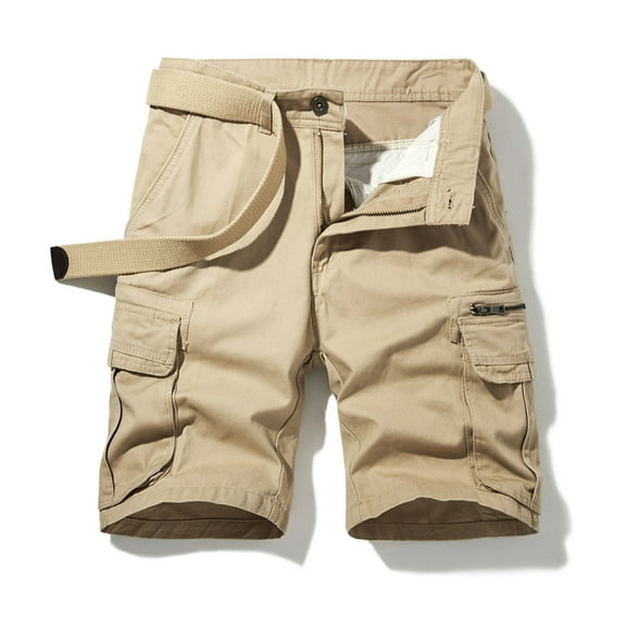 Oalirro Cargo Shorts for Men Mens Shorts Men Casual Solid Zipper Button Pockets Cropped Cargo Shorts Khaki, XXL