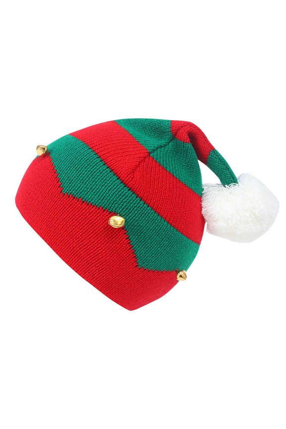 Christmas Elf Knit Hat, Santa Hat Beanie Knitted Xmas Hats with Jingle Bells Holiday Hat Party Supplies Christmas Decorations Hat Gifts for New Year Headwear