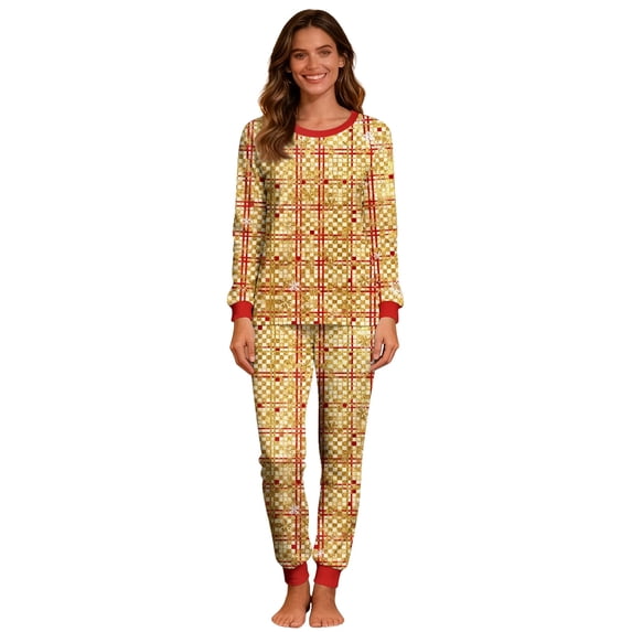 Oalirro Christmas Pajamas for Women Long Sleeve Pajama Shirt And Pants Lounge Set Casual Loose Loungewear Home Wear