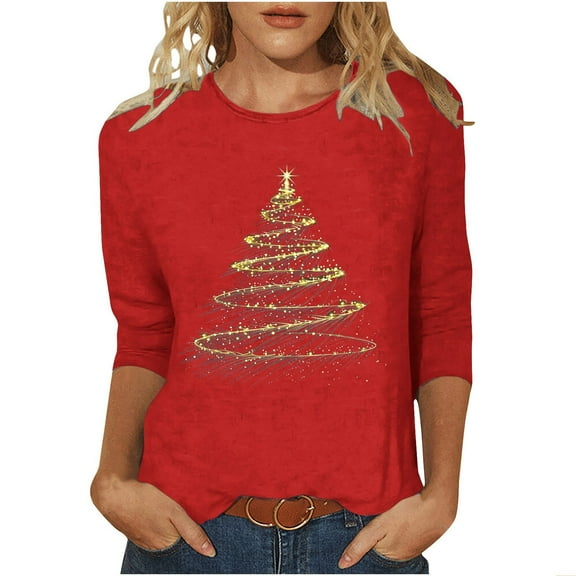 Oalirro Christmas Shirts for Women Christmas Tree Graphic Tees Xmas Holiday Top