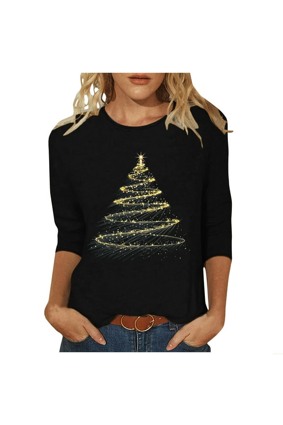 Christmas Shirts for Women Christmas Tree Graphic Tees Xmas Holiday Top