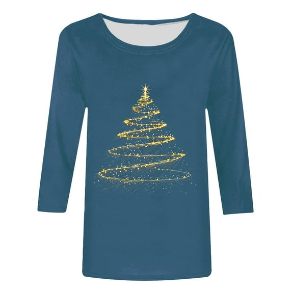 Oalirro Christmas Shirts for Women Christmas Tree Graphic Tees Xmas Holiday Top