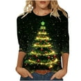 thumbnail image 1 of Oalirro Christmas Shirts for Women Glitter Xmas Tree Print 3/4 Sleeve Tops Crewneck Tunic Tshirt, 1 of 1