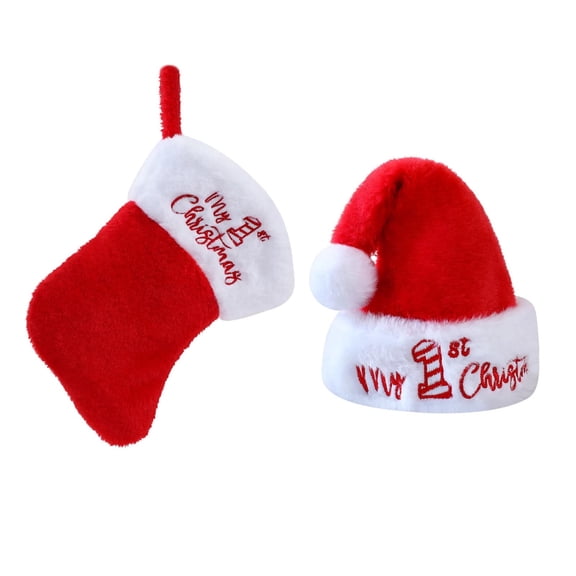 Oalirro Christmas Stocking and Hat Set Santa Hats Christmas Stocking Xmas Classic Stocking Holiday Home Decor Accessory for Christmas Supplies