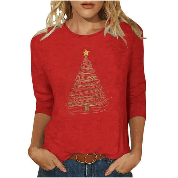 Oalirro Christmas Sweatshirts for Women Embroidered Christmas Tree Shirt Xmas Tree Gift Casual Long Sleeve Top