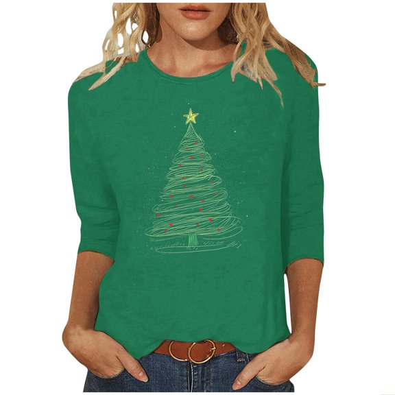 Oalirro Christmas Sweatshirts for Women Embroidered Christmas Tree Shirt Xmas Tree Gift Casual Long Sleeve Top