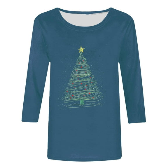 Oalirro Christmas Sweatshirts for Women Embroidered Christmas Tree Shirt Xmas Tree Gift Casual Long Sleeve Top