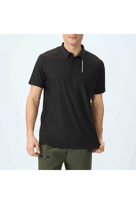 Classic Grey Short-Sleeve Patchwork Shirt for Men with Button-Down Collar and Casual Style