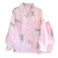 thumbnail image 1 of Oalirro Cotton Pajamas for Women Casual Long Sleeve Top with Long Pants Homewear Top PJ Set with Long Pants Pink,L, 1 of 4