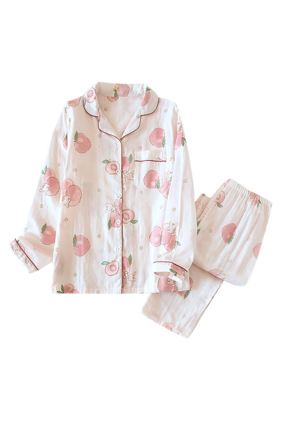 Cotton Pajamas for Women Casual Long Sleeve Top with Long Pants Homewear Top and Long Pants Loungewear Pink,XL