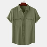 Oalirro Cotton Short Sleeve Button up Shirts for Men Deals Clearance with Pockets