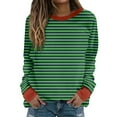 thumbnail image 1 of Oalirro Cute Long Sleeve Tops for Women Striped Print Round Neck Tops for Woman Fall and Winter Army Green Shirt, 1 of 5