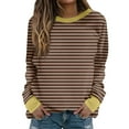 thumbnail image 1 of Oalirro Cute Long Sleeve Tops for Women Striped Print Round Neck Tops for Woman Fall and Winter Coffee Shirt, 1 of 5