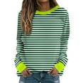 thumbnail image 1 of Oalirro Cute Long Sleeve Tops for Women Striped Print Round Neck Tops for Woman Fall and Winter Green Shirt, 1 of 5