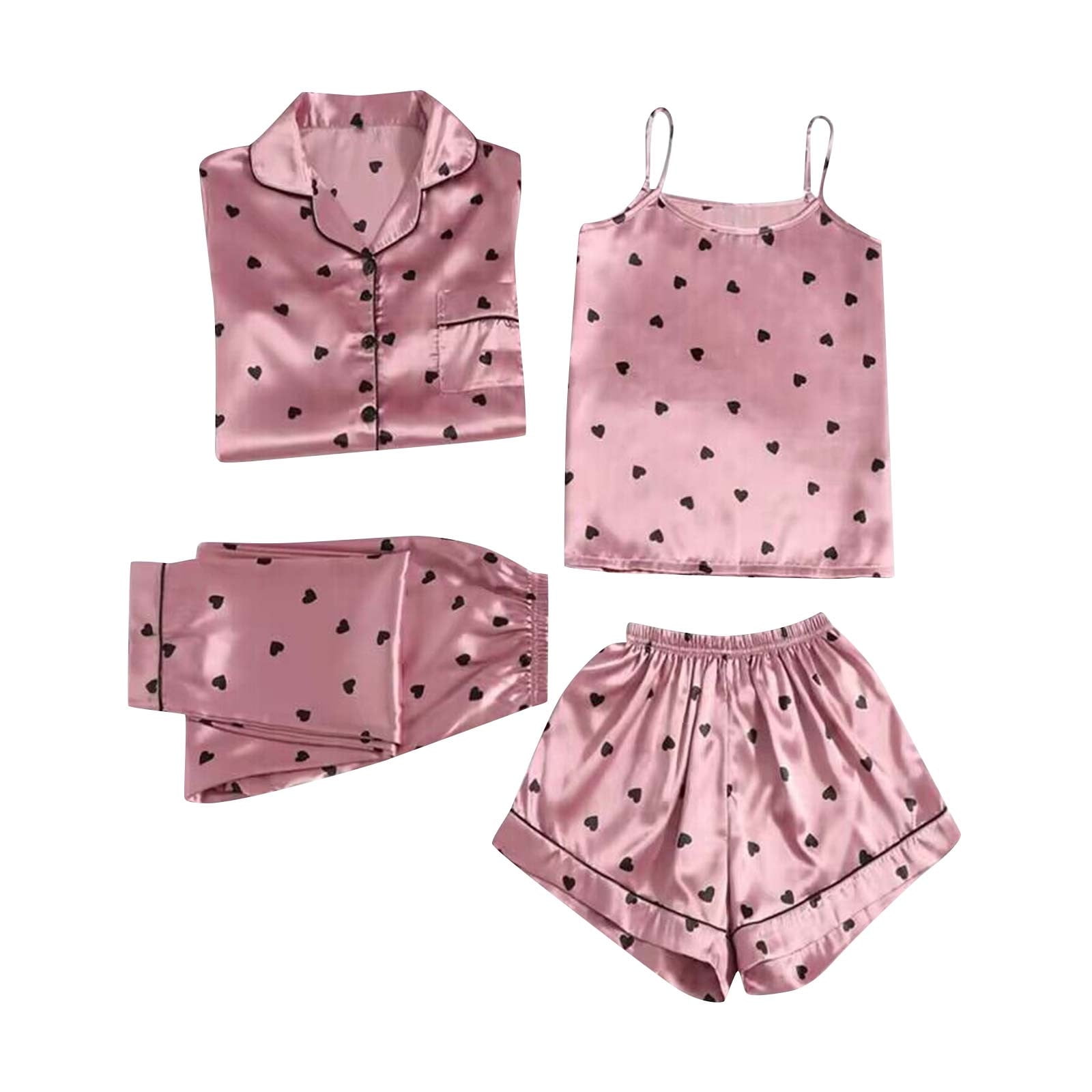 Oalirro Cute Pajama Set Cami Tops with Shorts Long Pj Pants Comfy ...