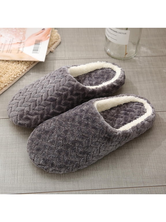 Warm Knit House Slippers for Women Comfy Fleece Lined Winter Slippers with Memory Foam and Indoor Outdoor Soles
