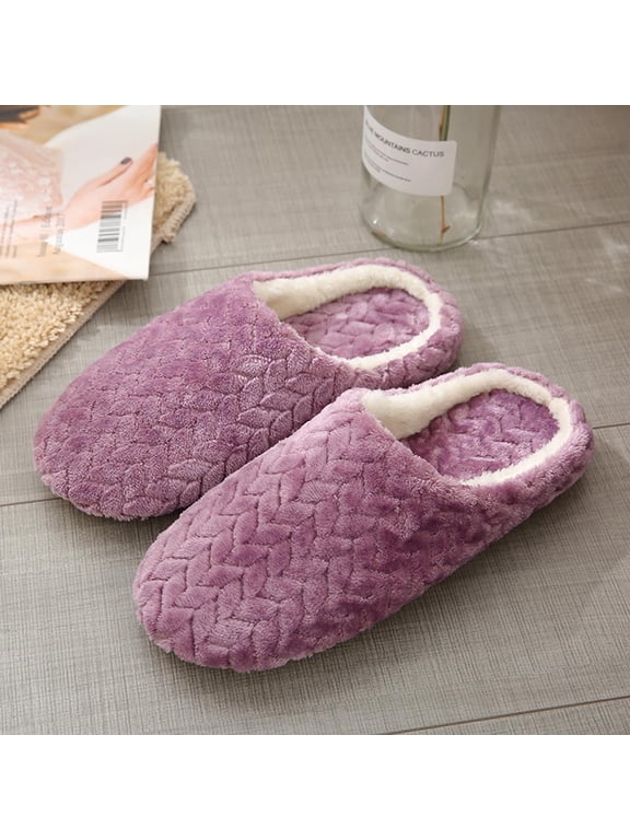Warm Knit House Slippers for Women Comfy Fleece Lined Winter Slippers with Memory Foam and Indoor Outdoor Soles