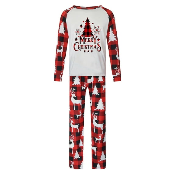 Oalirro Family Christmas Pajamas Long Sleeve Mens Pajamas Printed Sleepwear Set Holiday 2 Pieces Outfit White,M-3XL