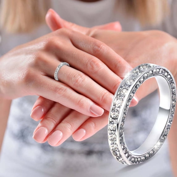 Oalirro Fashion Hoop Rings for Women Full Zircon Jewelry Anniversary Valentine's Day Gift Size 6-10