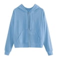 thumbnail image 1 of Oalirro Fashion Womens Hoodies Fall and Winter Oversized Crewneck Sweatshirt Women Crew Neck Zip up Long Sleeve Trendy Tops For Women 2023 with Pocket Cropped Sweaters For Women Blue, 1 of 6