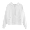 thumbnail image 1 of Oalirro Fashion Womens Hoodies Fall and Winter Oversized Crewneck Sweatshirt Women Round Neck Zip up Long Sleeve Trendy Tops For Women 2023 with Pocket Cropped Sweaters For Women White, 1 of 6