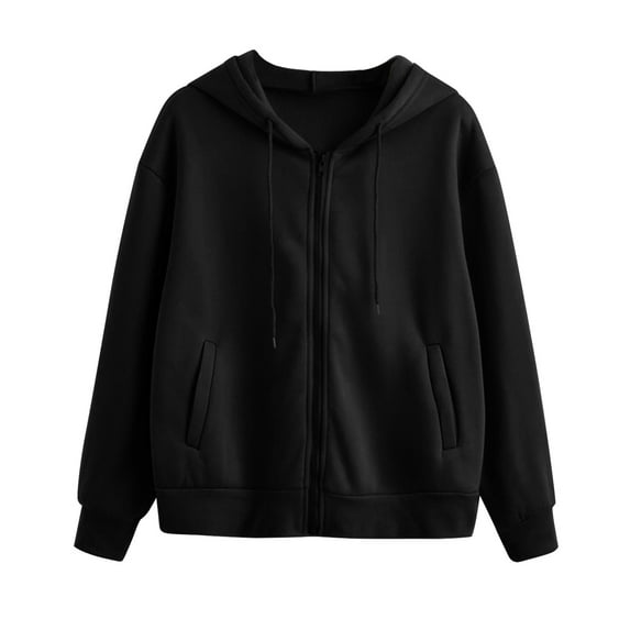 Oalirro Fashion Y2k Hoodies Fall and Winter Oversized Sweatshirts For Women Round Neck Zip up Long Sleeve Womens Blouses with Pocket Womens Sweaters Cardigan Black