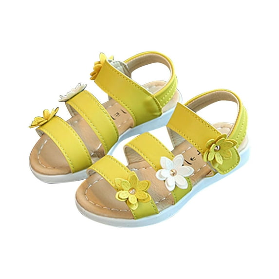 Oalirro Flat Sandals Children Girls Sandals Princess Open-toed Soft Bottom Flowers Roman Beach Shoes