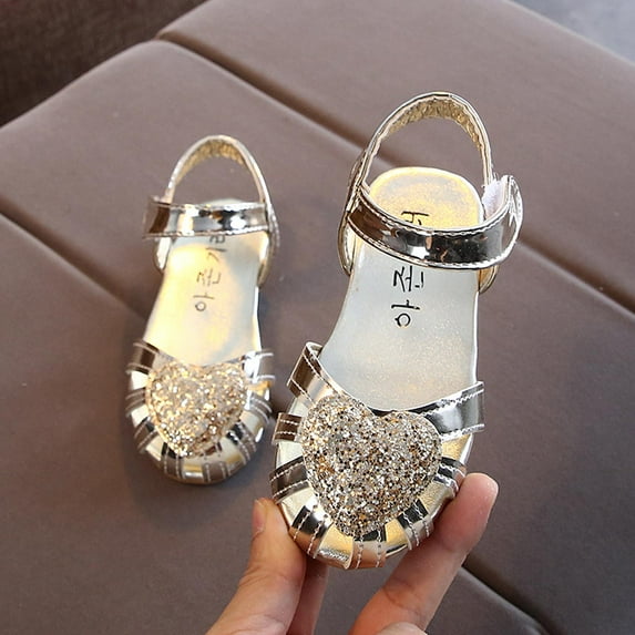 Oalirro Flat Sandals Children Kids Girls Sandals Princess Heart Hollow Cut-outs Roman Beach Shoes