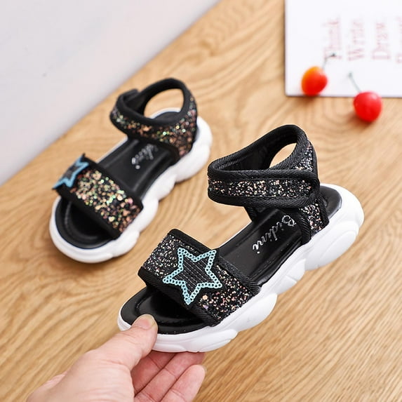 Oalirro Flat Sandals Toddler Baby Infant Girls Sandals Star Sequin Children Beach Soft Shoes Slippers