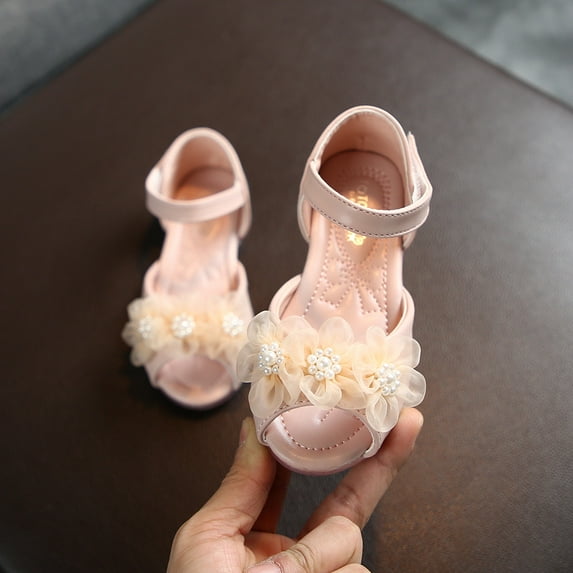 Oalirro Flat Sandals Toddler Infant Kids Baby Girls Pearl Floral Party Princess Leather Shoes Sandals