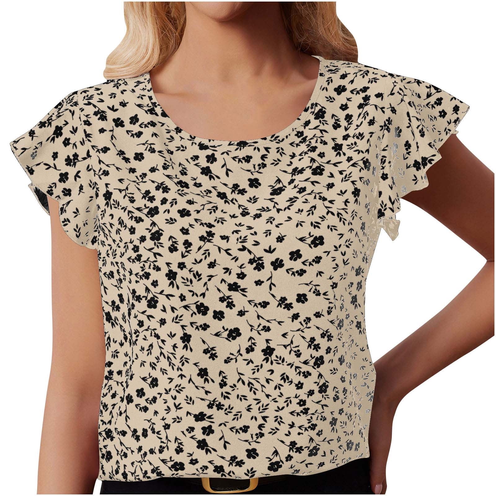 Oalirro Floral Summer Casual Shirts for Women Crewneck Lace Crochet Short Sleeve Blouses Loose Tunic Tops