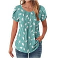 thumbnail image 1 of Oalirro Floral Summer Dressy Pleated Blouse for Women Casual Short Sleeve Tops Loose T Shirts Trendy Tunics, 1 of 7