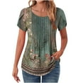 thumbnail image 1 of Oalirro Floral Summer Dressy Pleated Blouse for Women Casual Short Sleeve Tops Loose T Shirts Trendy Tunics, 1 of 7
