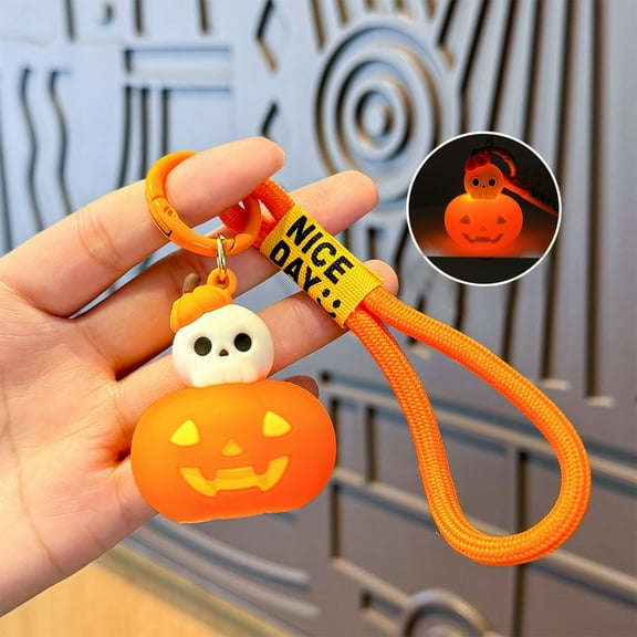 Oalirro Glow in The Dark Halloween Keychain - Pumpkin Lantern LED Light Up Pendant for Backpack Keys Gift, Durable Rubber Alloy Multi-Use Accessory