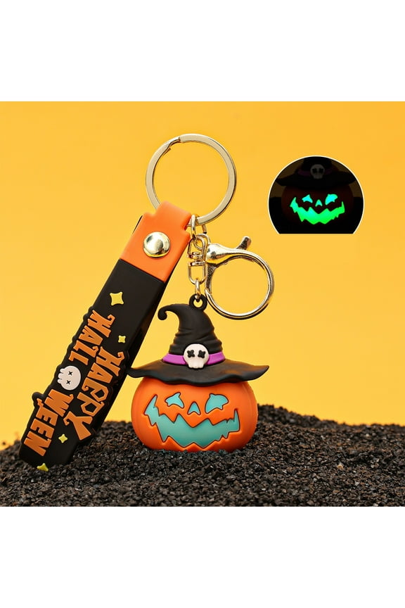 Glow in the Dark Halloween Keychain - Cute Pumpkin Lantern Pendant for Backpack, Keys & Gifts, Durable Rubber Accessory