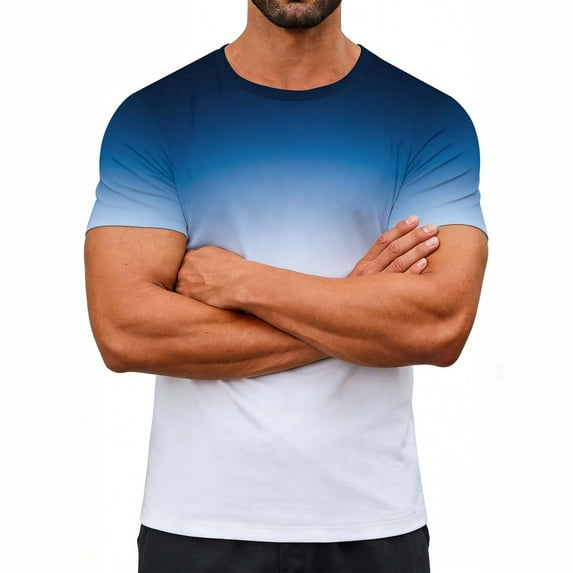 Oalirro Gradient Blue to White Short-Sleeve Men's T-Shirt with Comfortable Crew Neck for Casual Wear