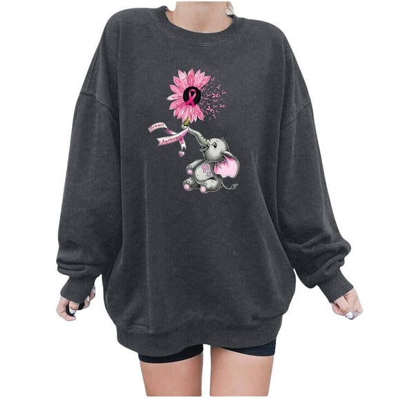Oalirro Gray Round Neck Long Sleeve Tops for Women Loose Fit Women's Round Printed Loose Fitting Sweatshirts Long Sleeve Hoodless Sweatshirts