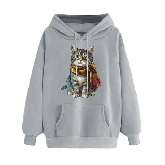 Oalirro Gray Womens Long Sleeve Drawstring Hoodies Daily Fahison Pullover Valentine's Day Gift for Her