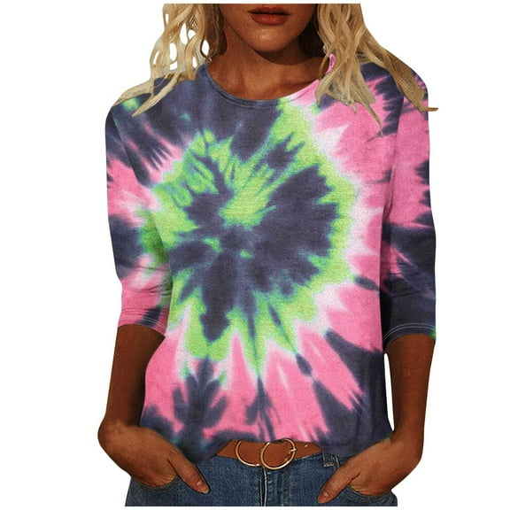 Oalirro Green Business Casual Tops for Women 3/4 Sleeve Crew Neck Three-Quarter Sleeve Top S