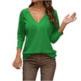 thumbnail image 1 of Oalirro Green V Neck Long Sleeve Tops for Women Pink Women's Fashion Casual V-neck Long Sleeve Button Hollow-out Solid Color Blouse, 1 of 5