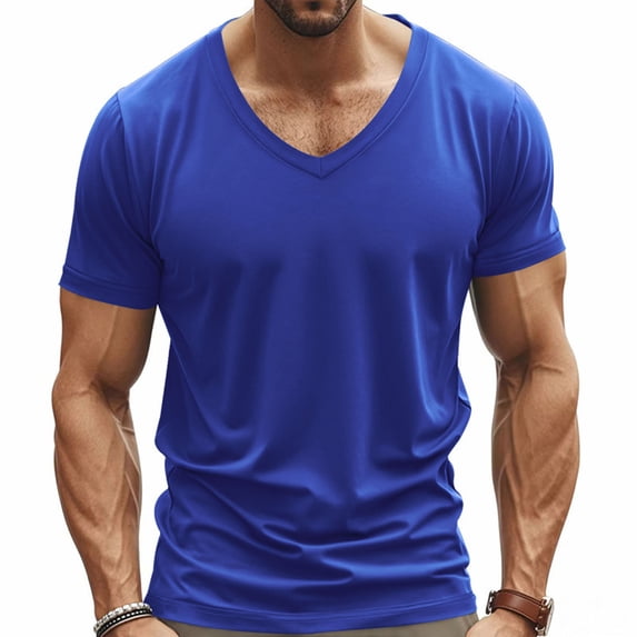 Oalirro Green V-Neck Tee for Men - Breathable Basic Summer Everyday Wear Shirt