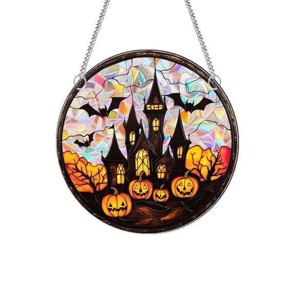 Oalirro Halloween Flying Bats & Pumpkin Castle Light Catchers – Spooky Hanging Ornaments for Halloween Party Decor, Home Decor & Yard Display, Bat & Pumpkin Castle Decorations with Hanging Loop